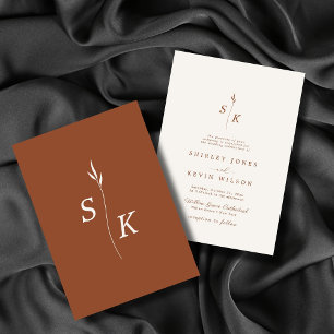 Simple Minimal Chic Elegance Leaf Monogram Wedding Menu