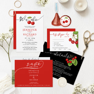 Simple Chic Red And White Rustic Wedding Photo Save The Date