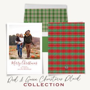 Tartan Plaid Red Christmas Photo Card 1 Photo