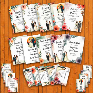 Elegant Chic Floral Frame Bride And Groom Wedding Invitation