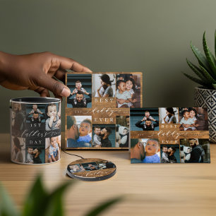 Best Dad Ever Gift Rustic Woodgrain Photo Collage Desk Mat