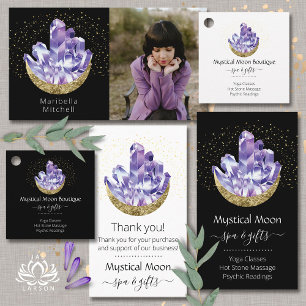 Amethyst Crystal Cluster Gold Crescent Moon Mystic Gift Tags
