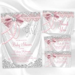 Elegant Blush Pink Diamond Pearl Book Request  Enclosure Card