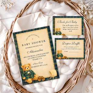 Elegant Preppy Teddy Bear Diapper Raffle Enclosure Card