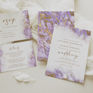 Elegant Lavender Gold Marble RSVP