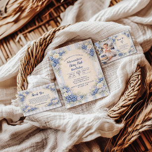 Berry First Blue Garden Party 1st Birthday Invitation