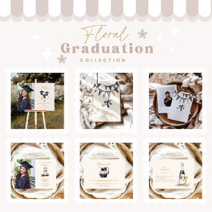 Navy Gold Floral Graduation  Thank You Card