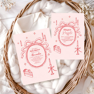 Sketch Hand Drawn Bow Baby Shower Diapper Raffle  Enclosure Card