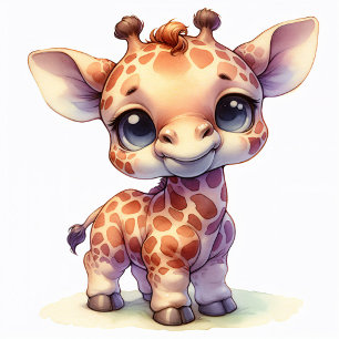 Watercolor cute baby giraffe invitation