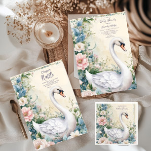 Elegant Floral Swan Blush Pink Baby Shower Invitation