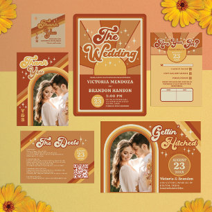 Retro Terracotta Typography Summer Sun Wedding Invitation