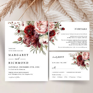 Burgundy Blush Pink Rustic Floral Save The Date Invitation
