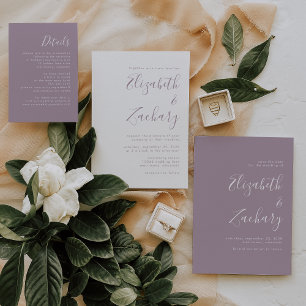 Modern Script Dusty Lavender Wedding RSVP Card
