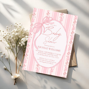Pink stripes retro bow border elegant baby shower invitation
