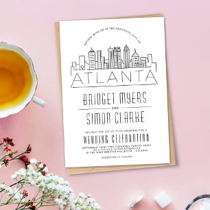 Atlanta Wedding   Modern Deco Skyline  Invitation