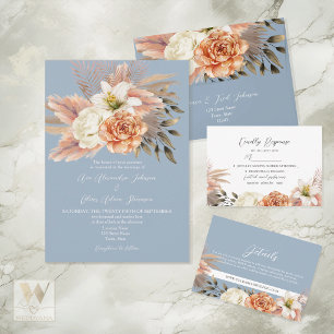 Dusty Blue Peach Floral Wedding Programme