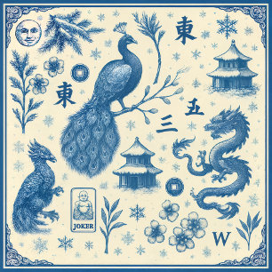 Holiday Cards - Mahjong Toile - Flat Two Sided