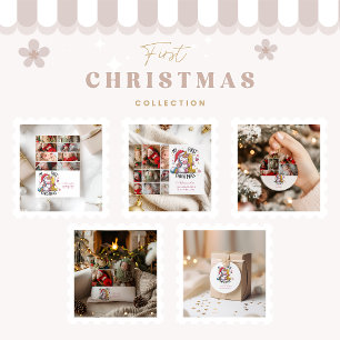 Photo 1st Baby Christmas Pink Gold Unicorn Holiday Card