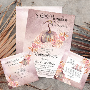 Pink Pumpkin Boho Pampas Baby Shower Word Scramble Invitation