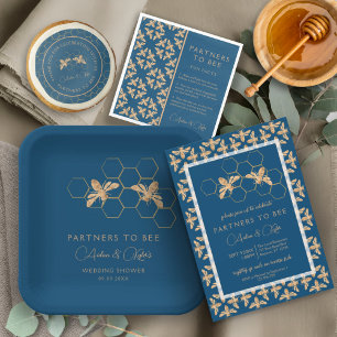 Indigo & Honeycomb Golden Bee Wedding Shower Square Sticker