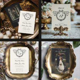 Vintage French Monogram Wreath Elegant Wedding Table Number