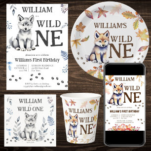 Wild One wolf themed birthday party favour Classic Round Sticker