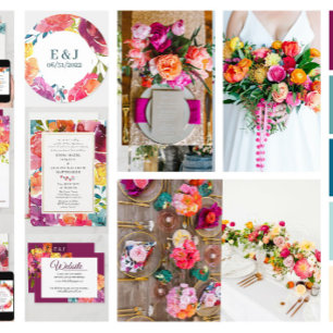 Bright Summer colourful modern floral Wedding I In Invitation