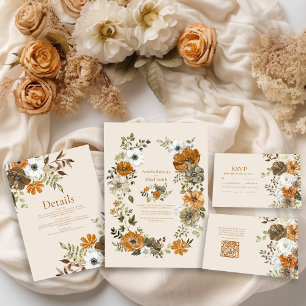 Elegant Autumn Watercolor Floral Wedding Invitation