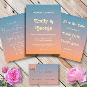 Elegant Chic Blue Orange Modern Bridal Shower Invitation