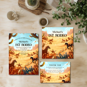 Rustic Cowboy Rodeo 1st Birthday Celebration Thank You Card