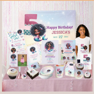 African American Mermaid 5Th Birthday Photo Invitation
