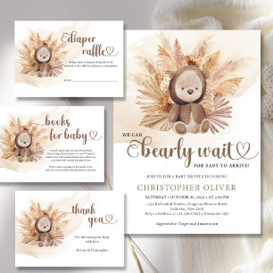 Gender neutral baby bear sweatshirt pampas grass invitation