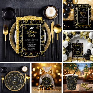 Elegant Butterflies 30th Birthday Party Black Gold