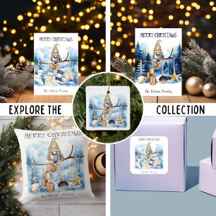 Merry Christmas Lady Gnome on Blue Forest Holiday Card