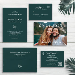 Modern Emerald Green Wedding Photo QR Code Save The Date
