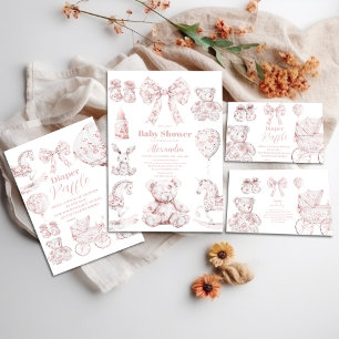 Pink Toile De Jouy Toys Baby Shower Books for Baby Enclosure Card