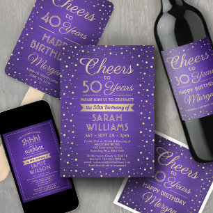 Surprise Birthday Party Elegant Purple and Gold Invitation