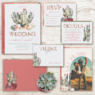 Terra cotta and Cactus Wedding invitations
