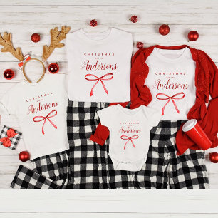 Family matching Christmas kids t-shirt red ribbon