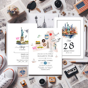 Watercolor New York USA Destination Wedding RSVP Card