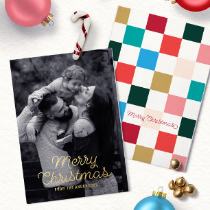 Merry Christmas Modern Colourful Chequerboard Wrapping Paper