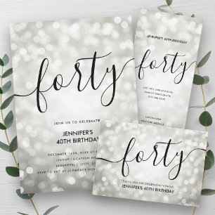 Elegant Silver Glitter Lights 40th Birthday