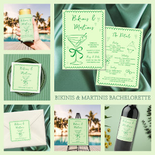Hand Drawn Wavy Bikinis & Martinis Bachelorette Wine Label
