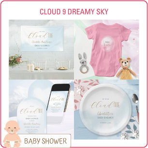 We´re on Cloud 9 Dreamy Blue Script Baby Shower Banner
