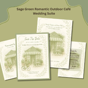 sage green romantic wedding outdoor café RSVP card