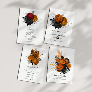 Elegant Orange and Black Gothic Wedding Menu