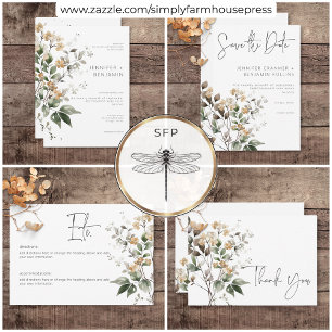 Rustic Delicate Tan Fall Wildflowers Wedding Save The Date