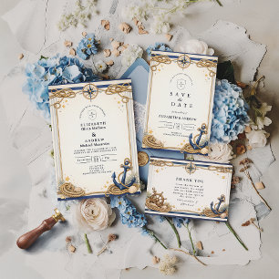 Nautical Compass Anchor Wedding RSVP Card