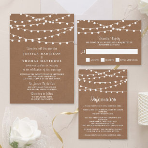 The Rustic Kraft String Lights Wedding Collection All In One Invitation