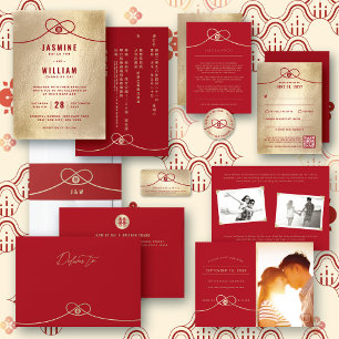 Gold Knot Double Happiness Chinese Wediding Photo Save The Date